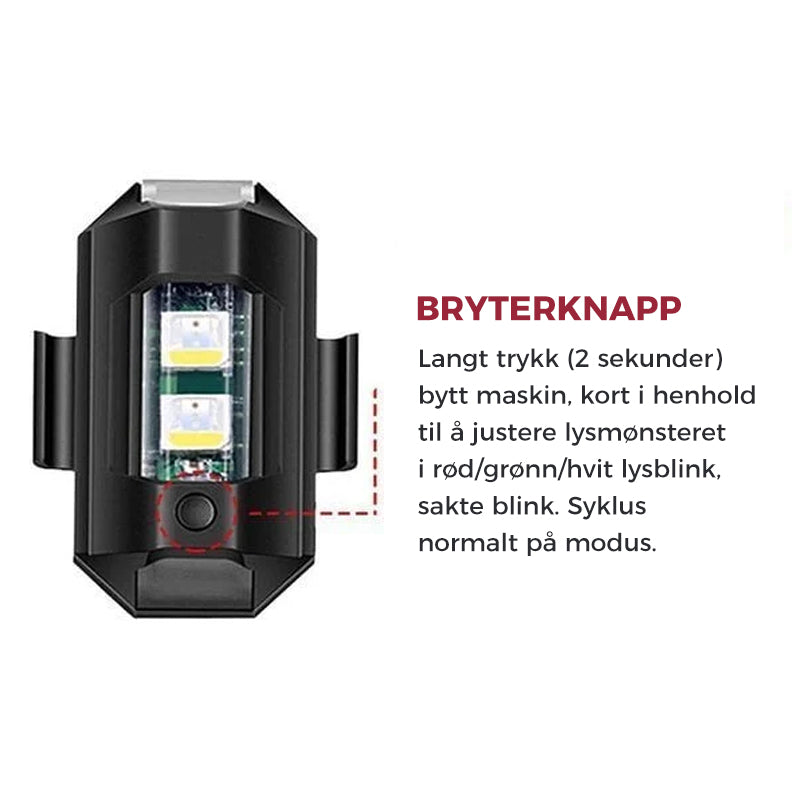 4 farger LED strobelys med USB-lading for drone